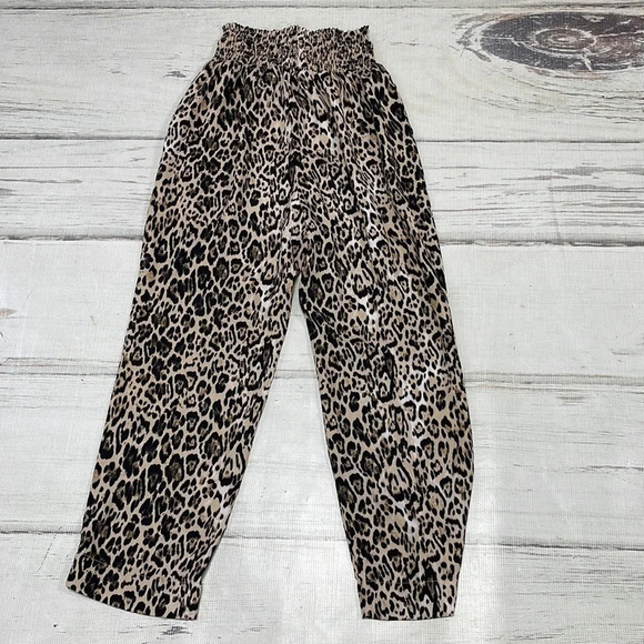 WAYF Pants Elastic Waist Flowy Cheetah Print Brown Black Size Medium M - Picture 7 of 11